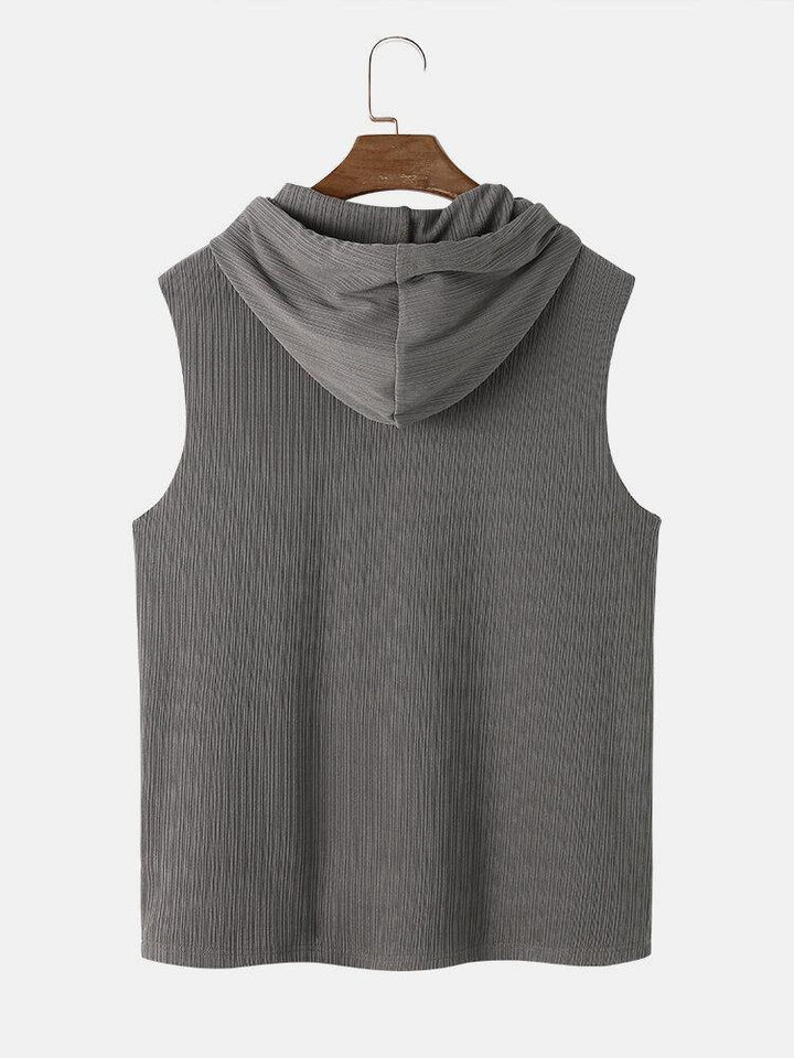 Mens Solid Color Ribbed Hooded Sleevelss Casual Tank Top - Trendha