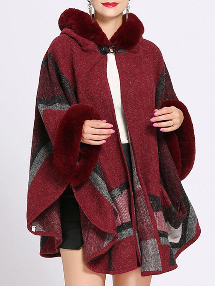 Women Vintage Print Warm Faux Fur Hooded Coats With Pocket - Trendha