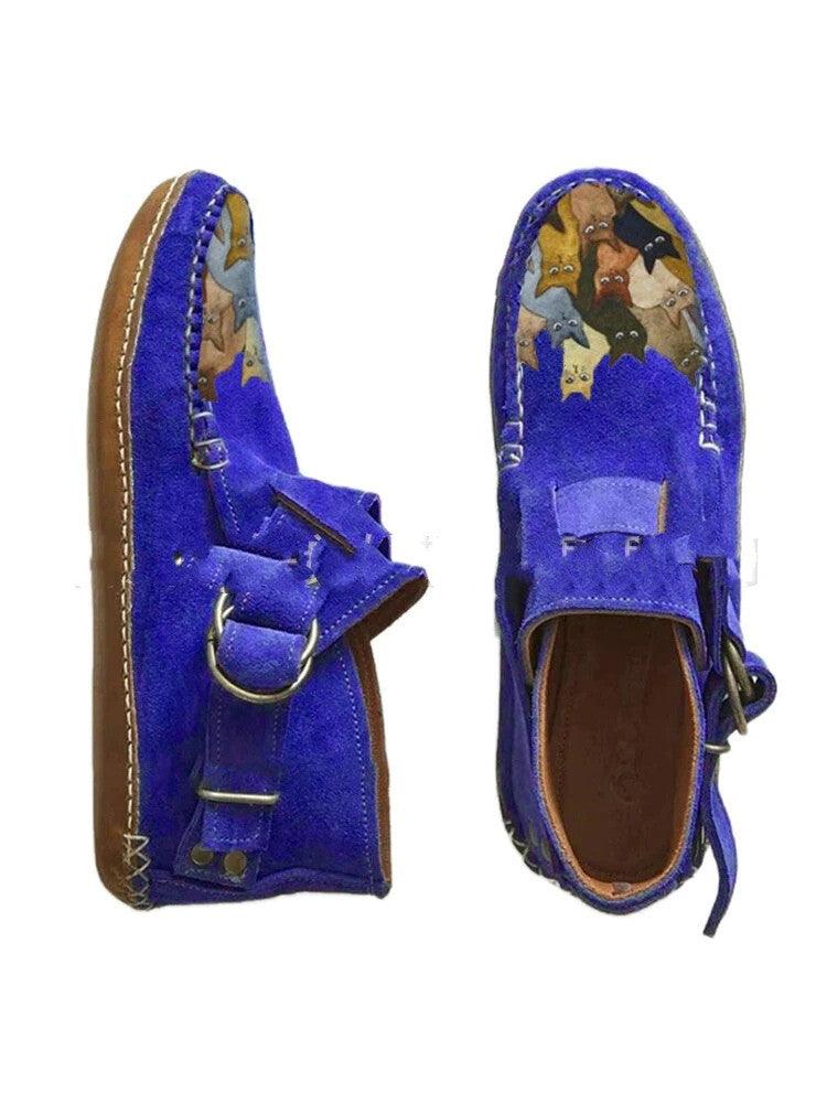 Winter New Female Comfort Cartoon Cat Print Leather Button Casual Flat Ankle Boots - 6 Purple - Trendha