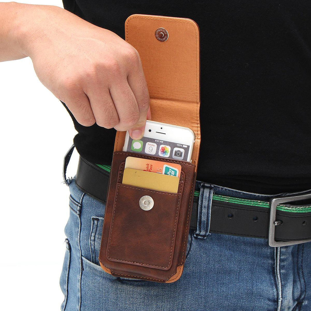Man Business PU Phone Bag Card Bag Wallet Purse Dual Use Waist Bag - Trendha