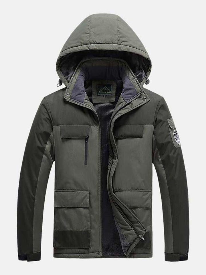 Mens Contrast Patchwork Warm Fleece Lined Warm Thicken Utility Hooded Coats - Trendha