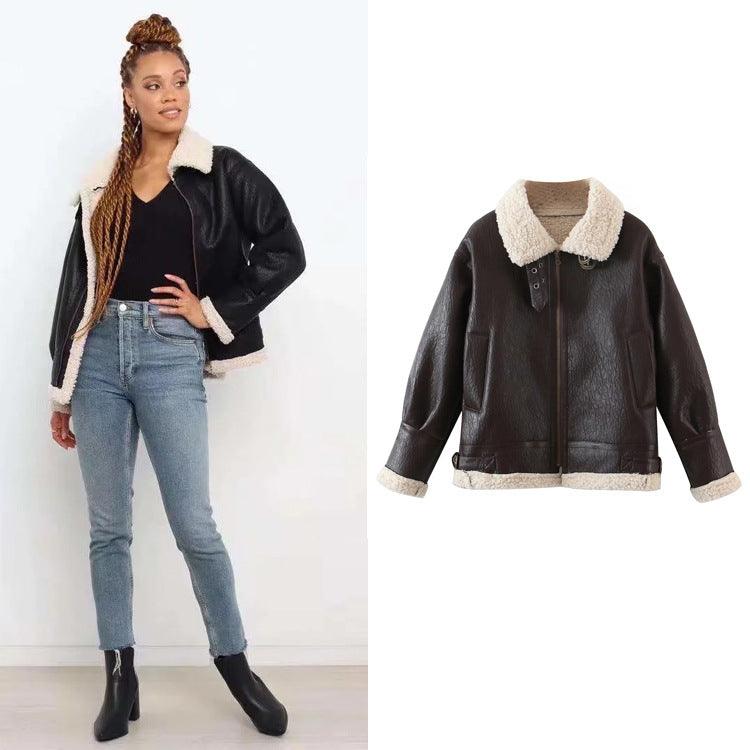 Trendy Motorcycle Style Fashion Lapel Plus Fleece Jacket - Trendha