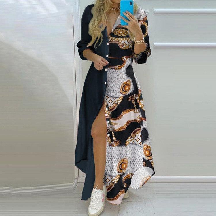 Button Fashion Print Long Sleeve Shirt Sexy Dress Women - Trendha