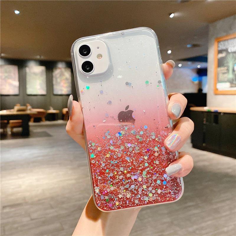 Clear Glitter Phone Case For iPhone 12 Pro 11 Pro Max Luxury Plating Square Frame Matte Soft Silicone Case - Trendha