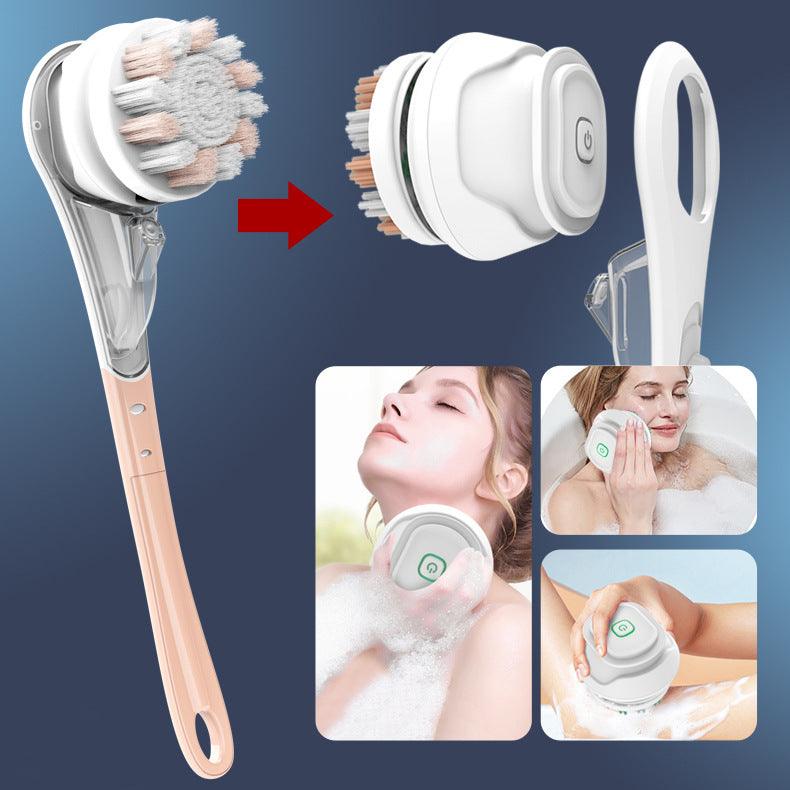 Multifunctional Electric Bath Brush Waterproof Rubbing Brush Six-in-one Long Handle Rubbing Back Bathing Face Rubbing Feet Rubbing Artifact - Trendha