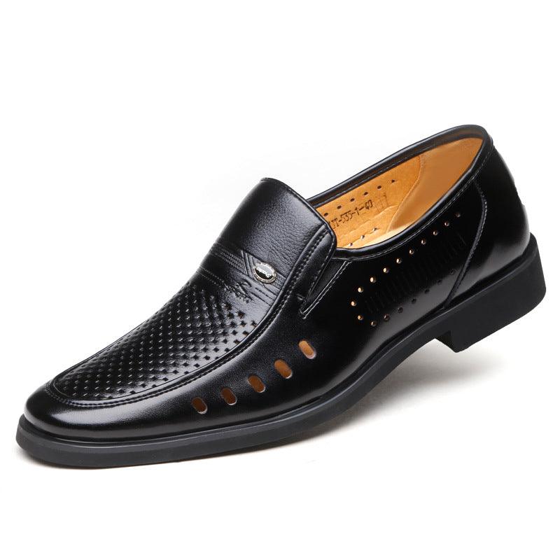 Men's Leather Shoes Breathable Hollow Sandals Middle-aged And Elderly Men's Shoes - Trendha