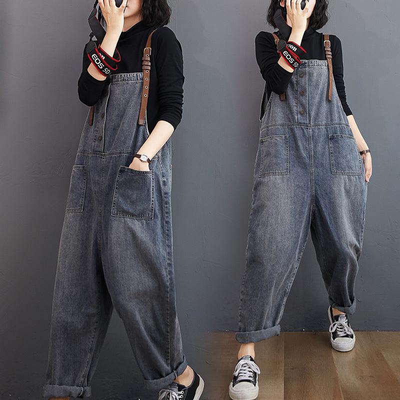 Women's Denim Washed Ninth Overalls - Trendha