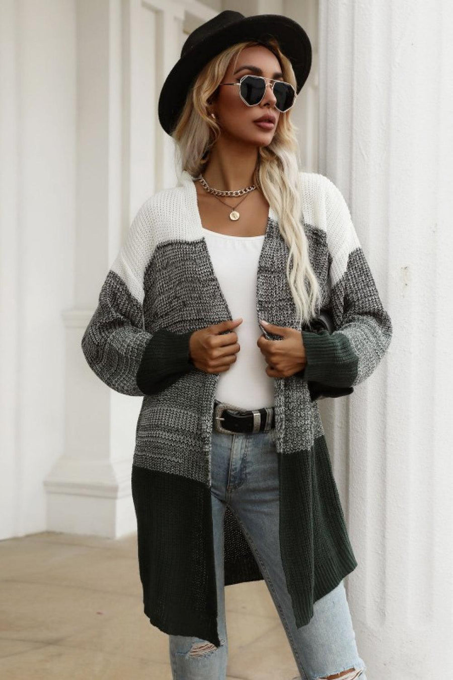 Color Block Chunky Knit Sweater Cardigan - Trendha