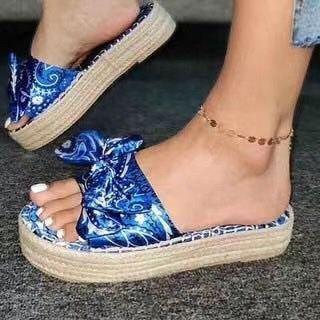 Hemp Straw Bow Slippers Satin Vintage Beach - Trendha
