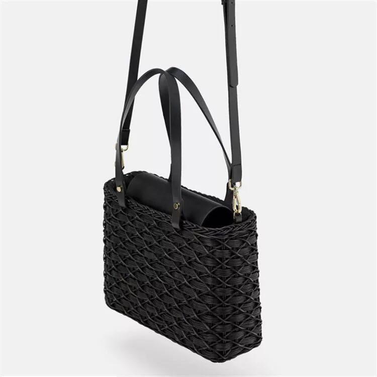 Ladies Rattan Bag Black Beach Weave - Trendha