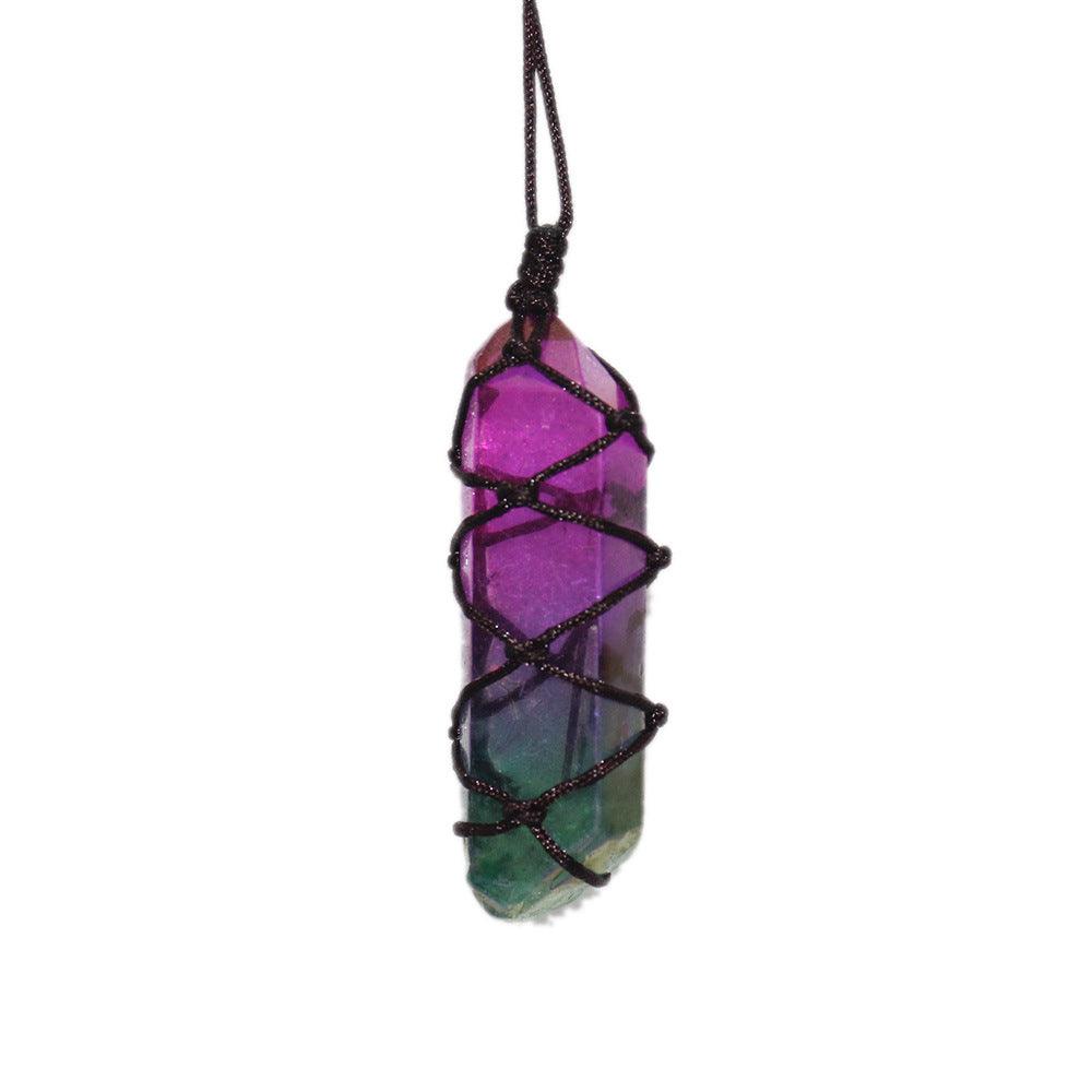 White Crystal Single Crystal Electroplating Double Color Net Pocket Necklace - Trendha