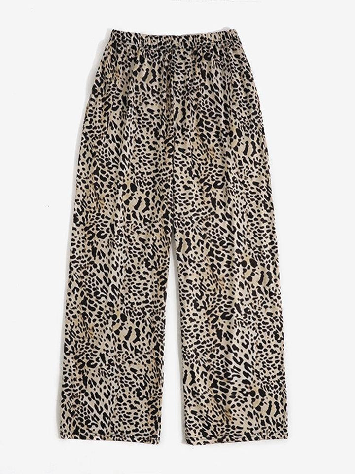 Leopard Pleated Elastic Waist Casual Pants For Women - Trendha