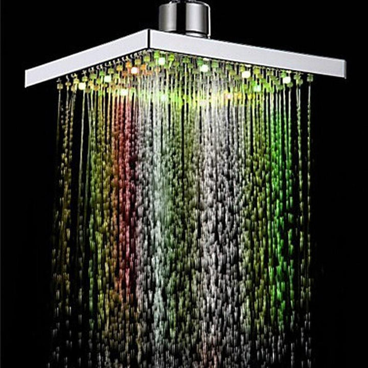 6 Inch ABS Square Showerhead 360° Adjustable Top Spray Water Temperature Controlled 7 Colors LED Auto Changing Shower Head - Trendha