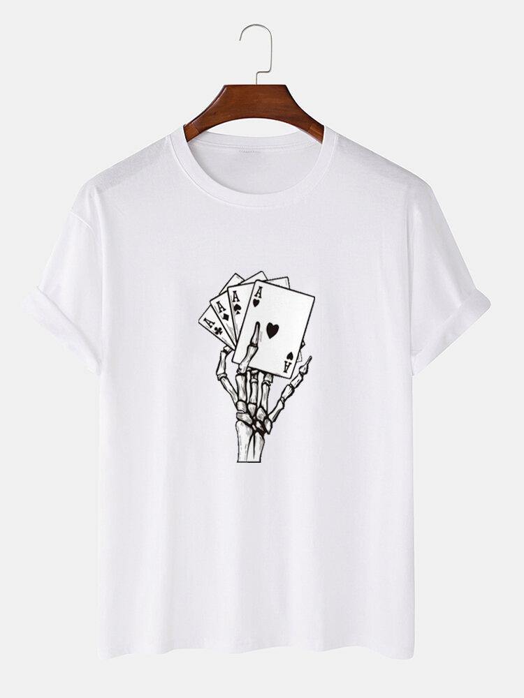Mens Poker Skeleton Hand Graphics Street 100% Cotton Short Sleeve T-Shirt - Trendha
