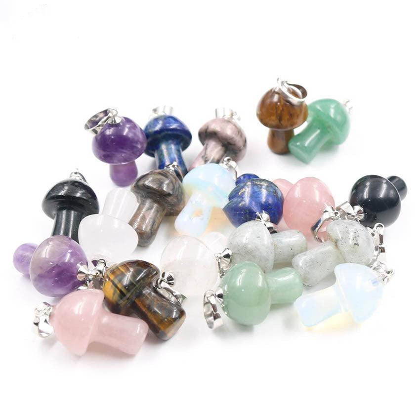 Natural Crystal Mini Small Mushroom Pendant Necklace - Trendha