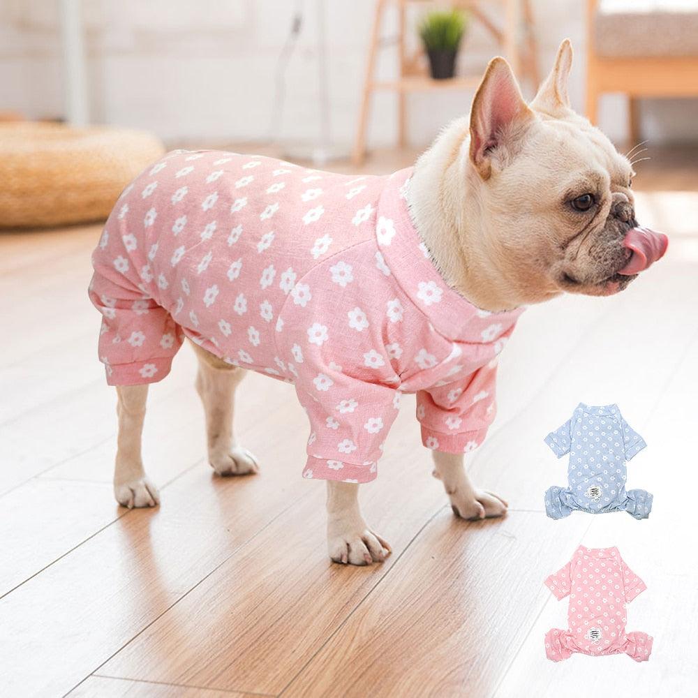 Floral Blue / Pink Cotton Dog Jumpsuit - Trendha