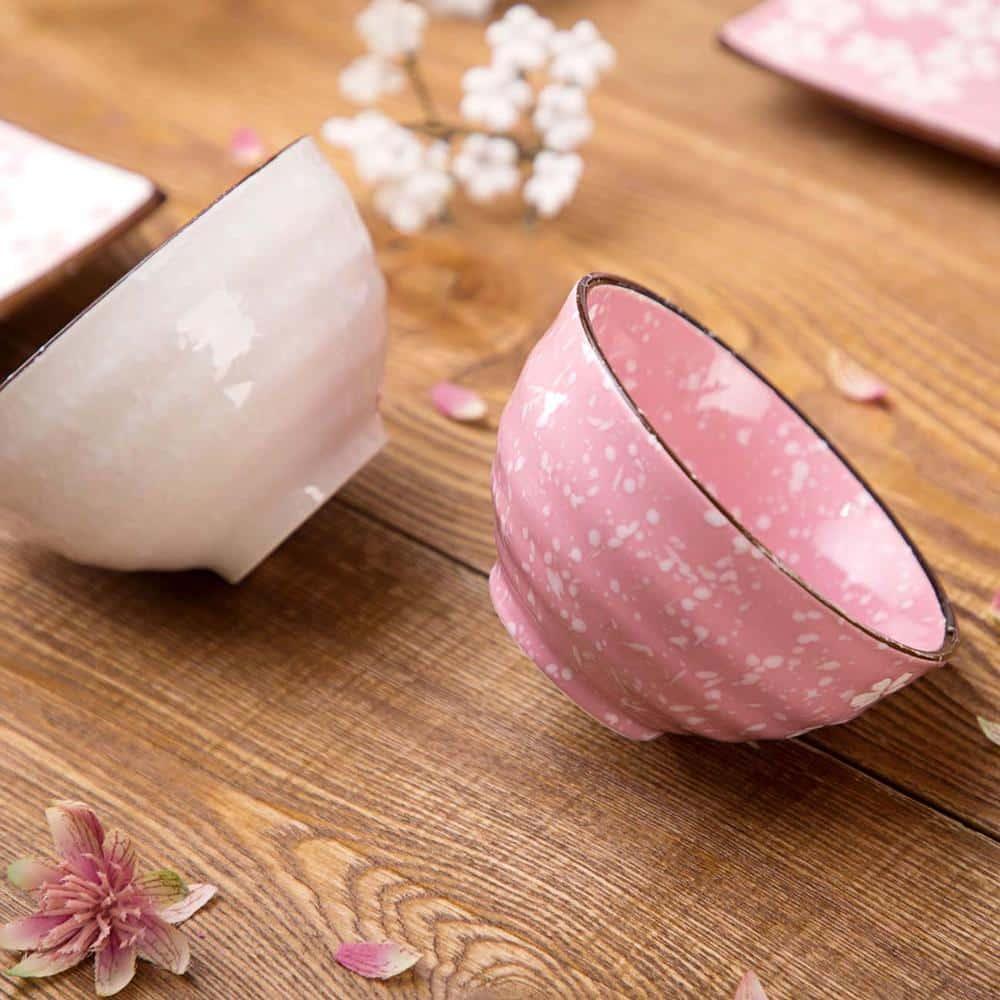 Japan Style Beige / Pink Ceramic Rice Bowl - Trendha