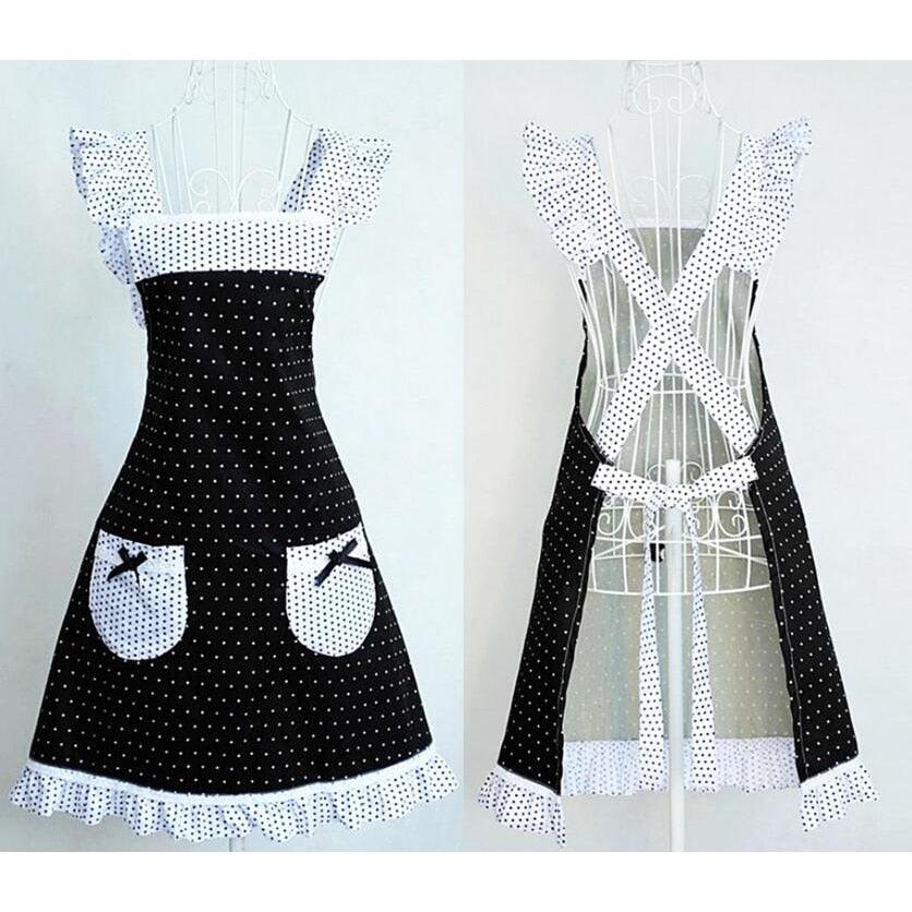 Lace Black / White Polka Dot Barista Aprons for Women - Trendha