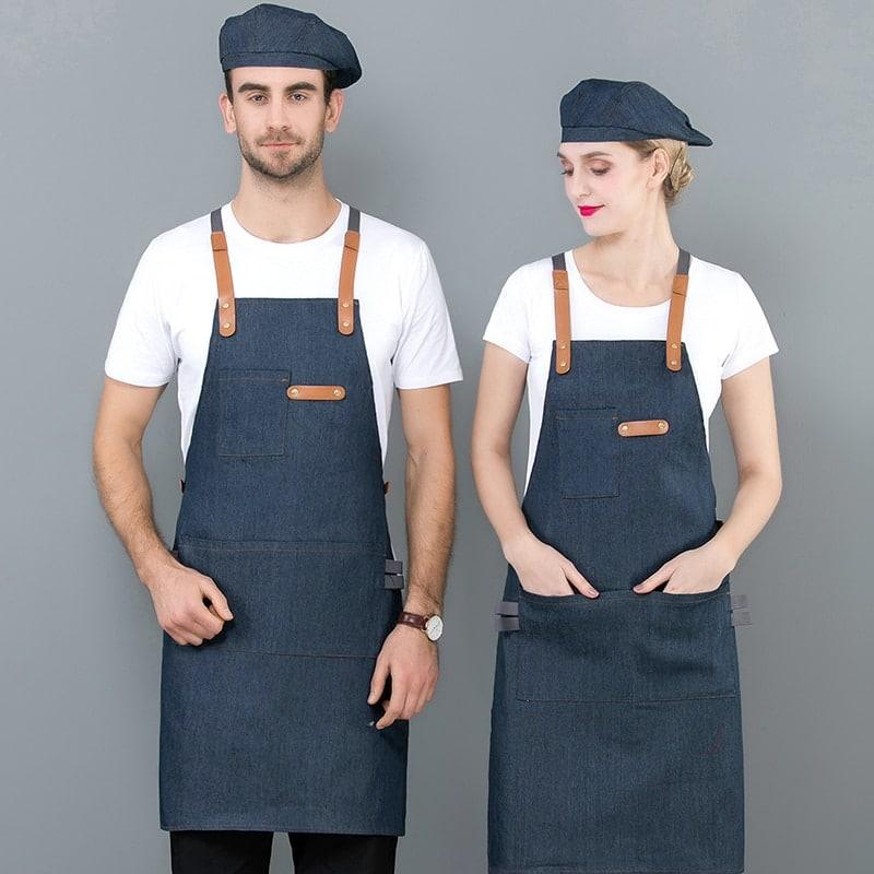 Long Denim Apron with Cooking Hat - Trendha