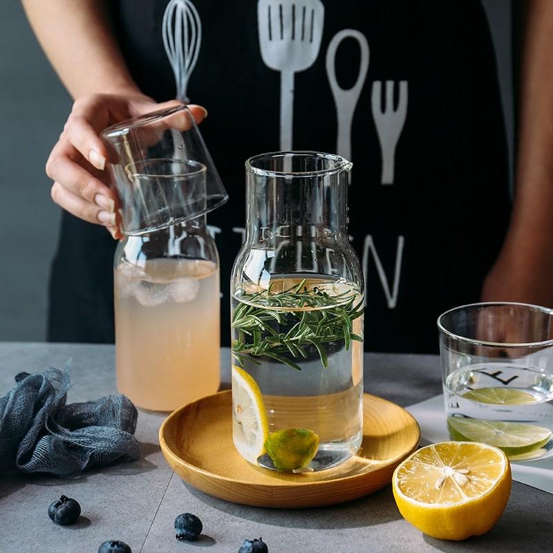 Mini Glass Water Bottle with Cup - Trendha