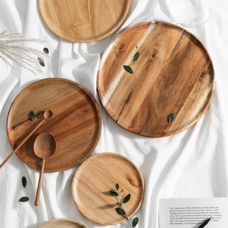 Natural Wooden Round Tray - Trendha