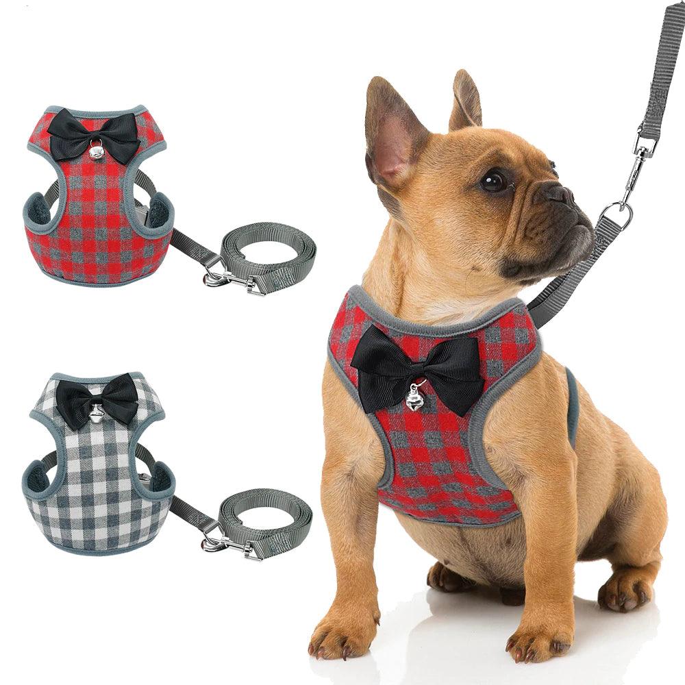 Plaid Dog Bow Harness abd Leash Sets - Trendha