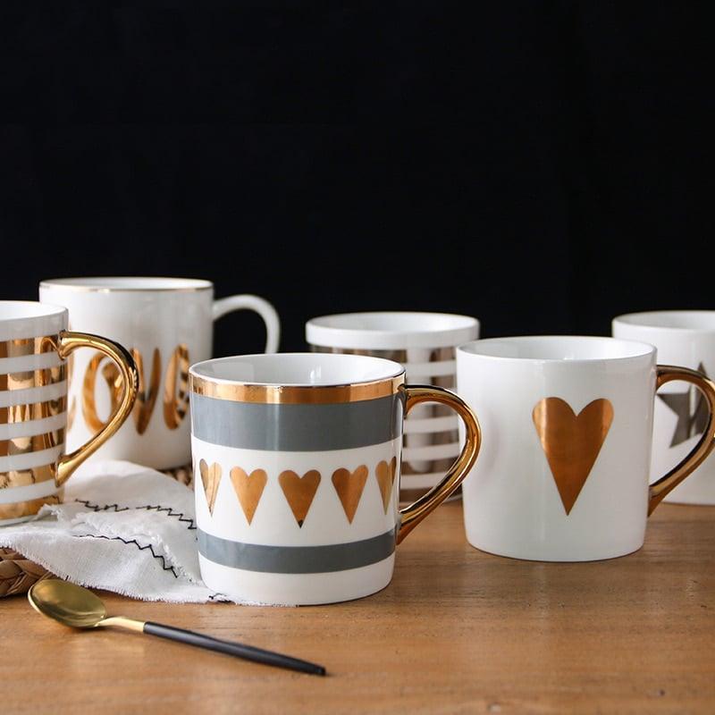 Porcelain Coffee Mug with Gold Heart - Trendha
