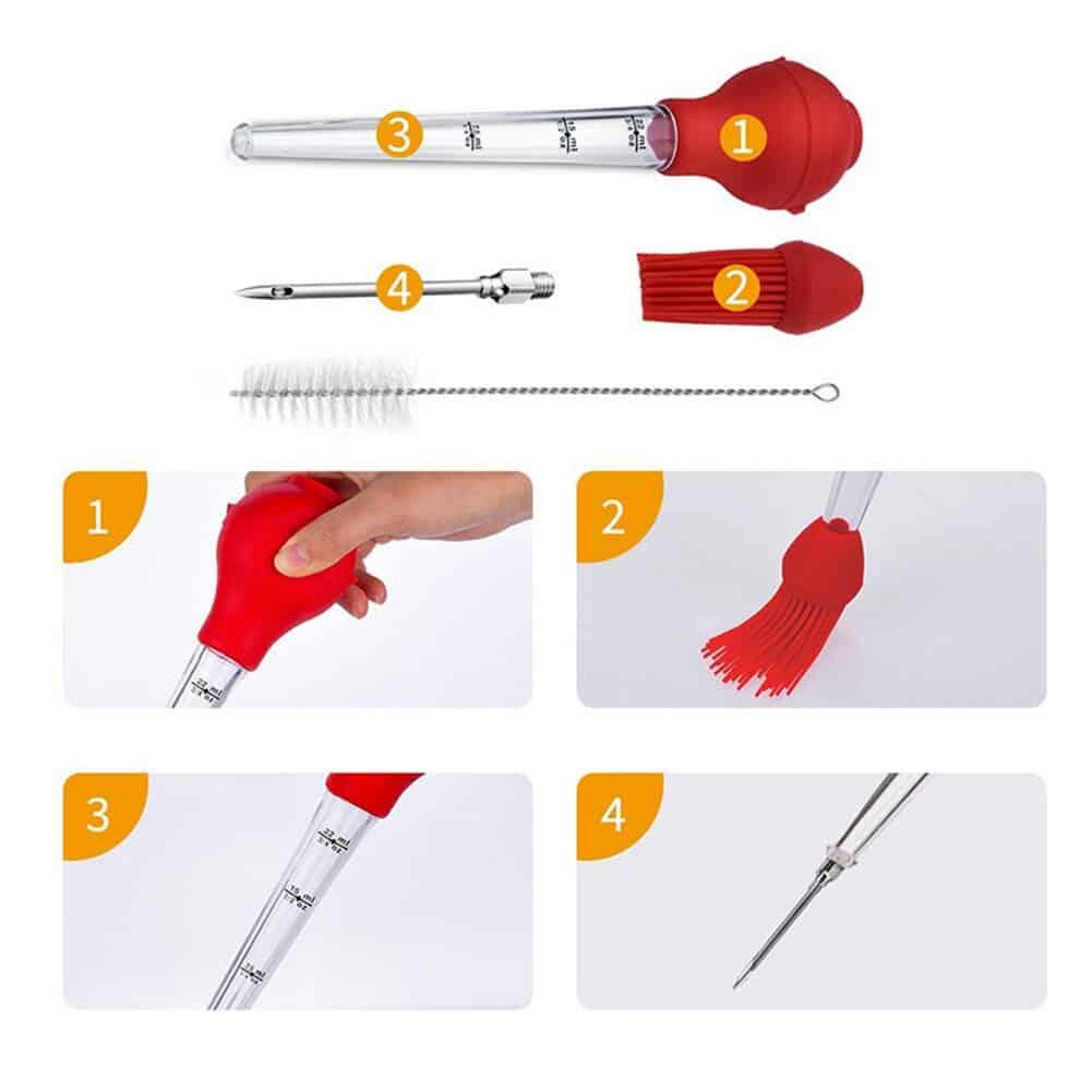 Red Silicone BBQ Dropper with Cleaning Brush - Trendha