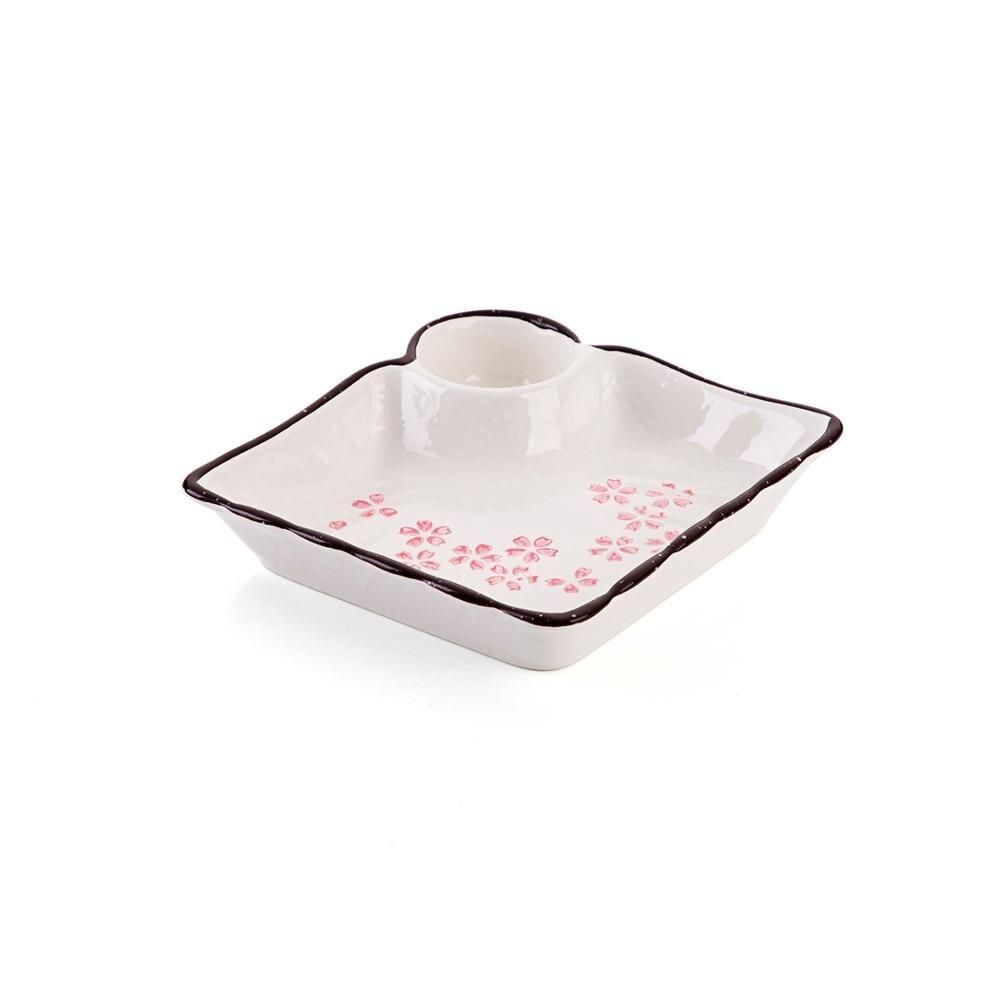 Sakura Flowers Ceramic Dinner Plate with Sauce Dish - Trendha