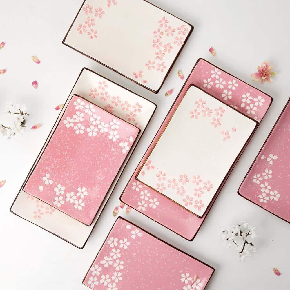 Sakura Style Rectangle Ceramic Dinner Plate - Trendha