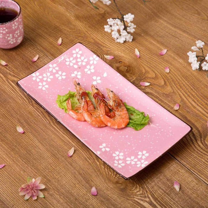 Sakura Style Rectangle Ceramic Dinner Plate - Trendha