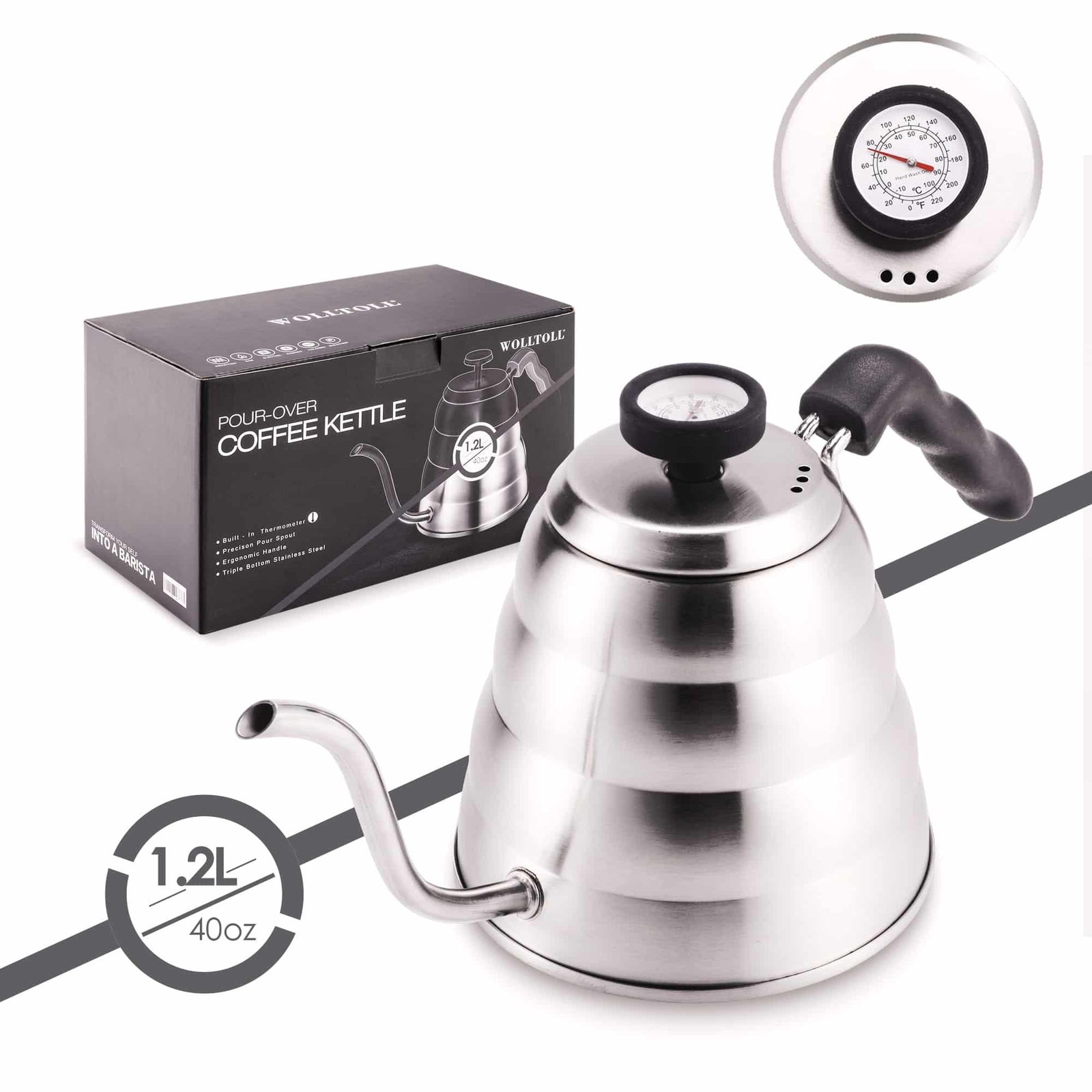 Silver Coffee Kettle with Thermometer - Trendha