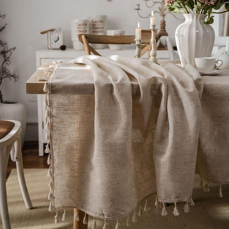 Solid Color Tablecloth with Tassels - Trendha
