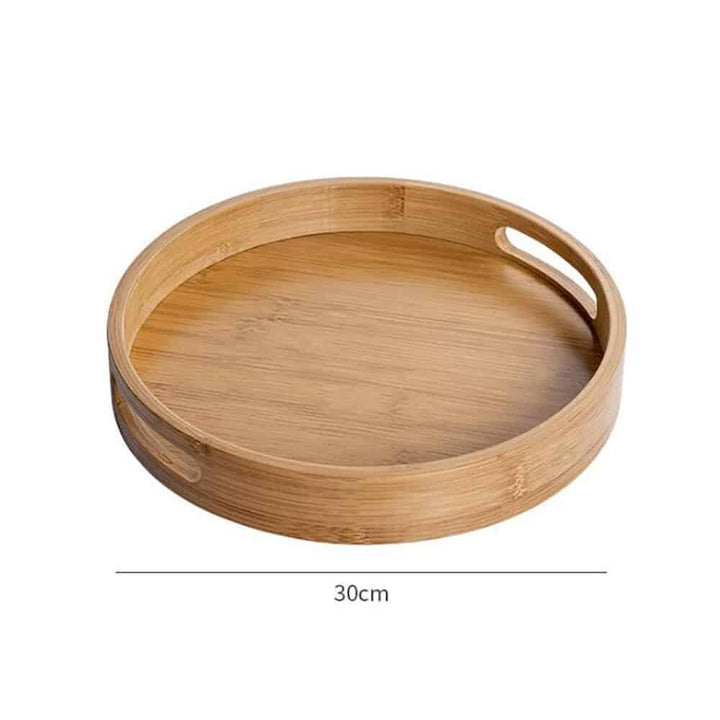 Solid Wood Round Serving Tray with Handles - Trendha