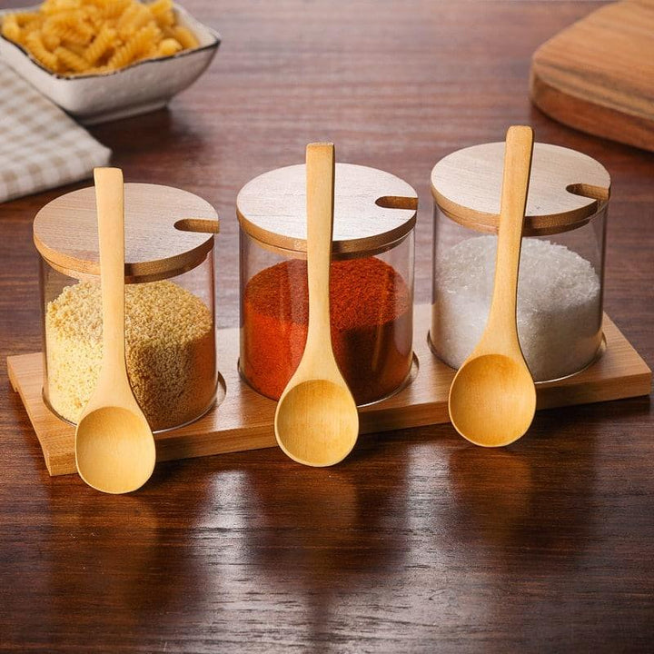 Spice Jars with Wooden Spoon and Stand - Trendha