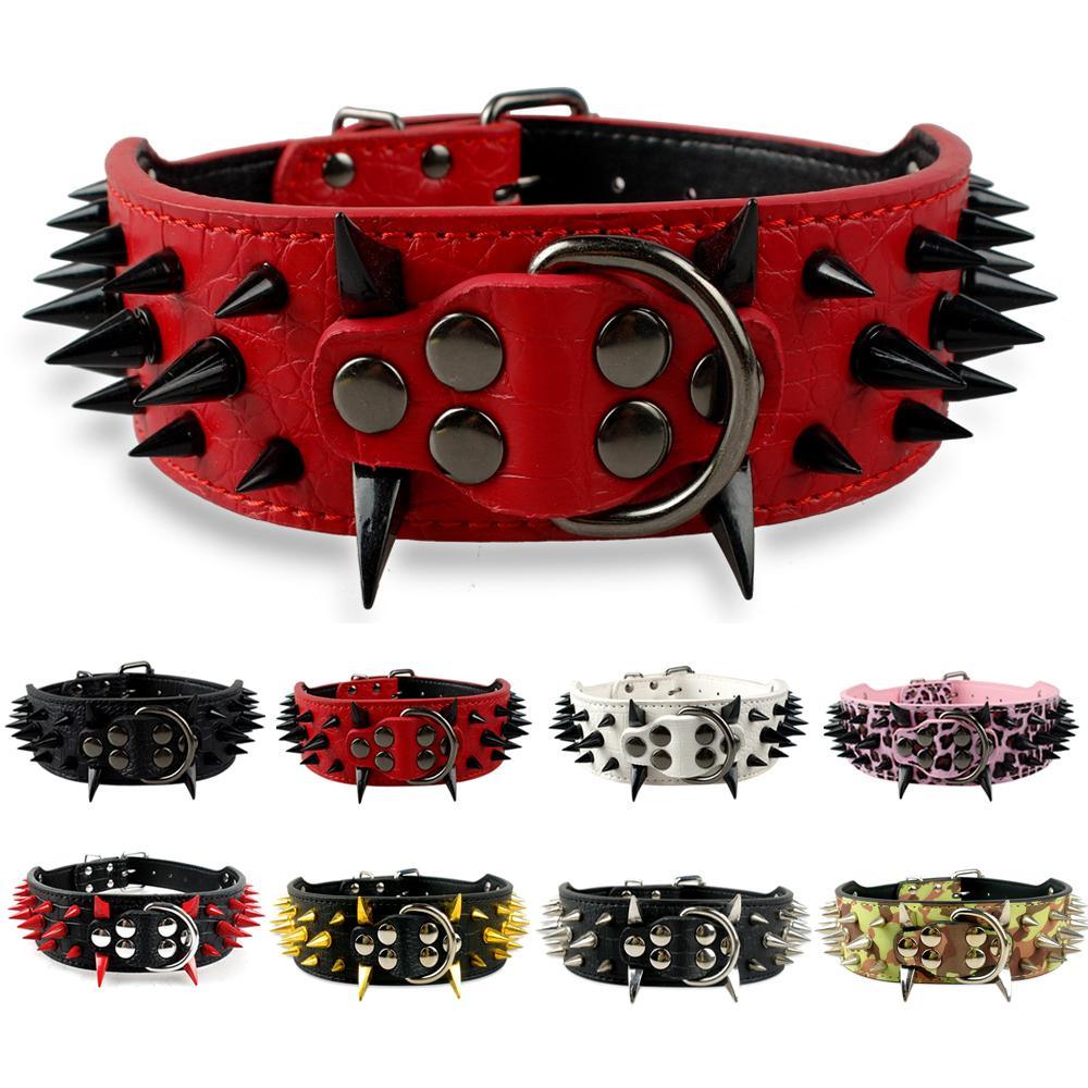 Spiked Leather Dog Collar - Trendha