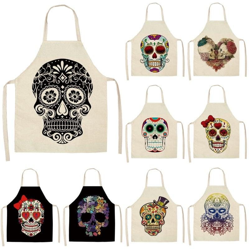 Sugar Skull Patterned Kitchen Apron - Trendha