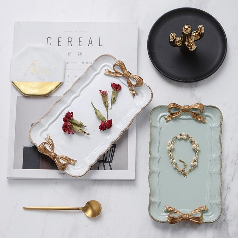 Vintage Ceramic Tray with Bow - Trendha