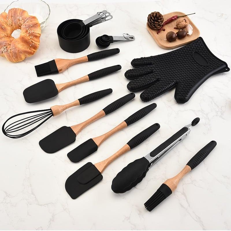 Wooden Handle Silicone Kitchenware Set - Trendha
